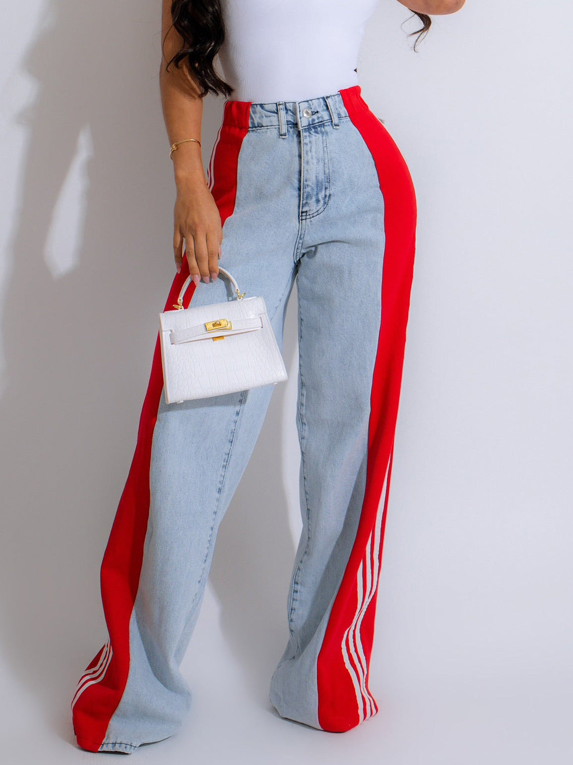 High Waist Elastic Straight Leg Pants