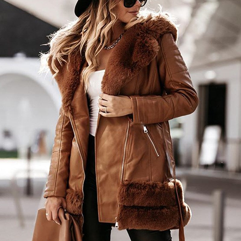 Leather Coat With Fur Collar