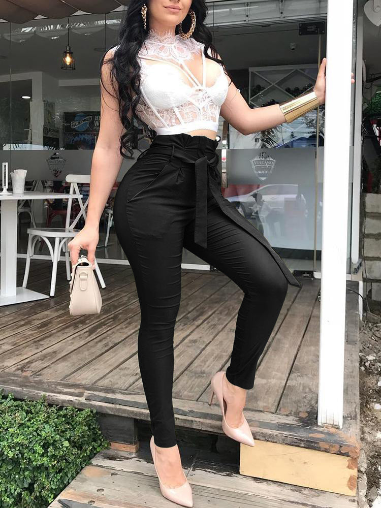 Lace Up High Waist Pants