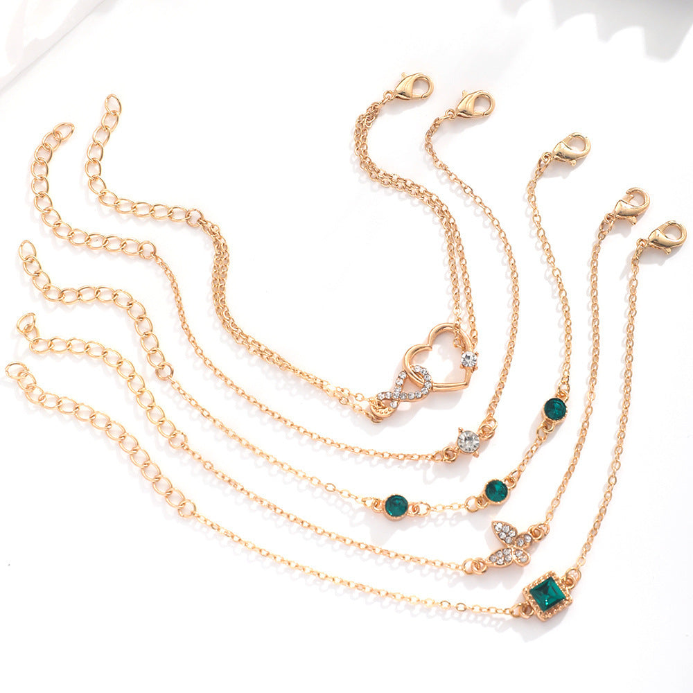 Five Piece Green Crystal Bracelets Set