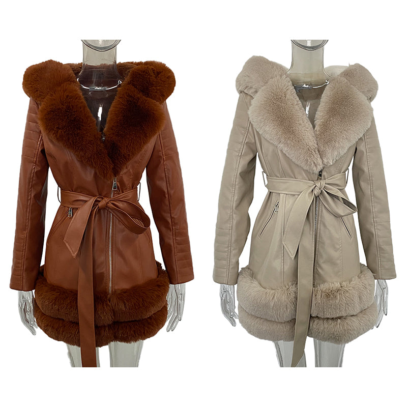Leather Coat With Fur Collar