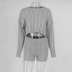 2 Piece Long Sleeve Crop Top Set