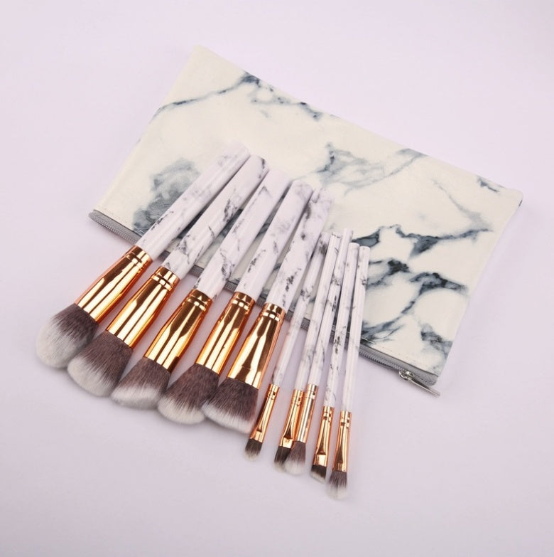 10 Piece Marble Makeup Brush Set