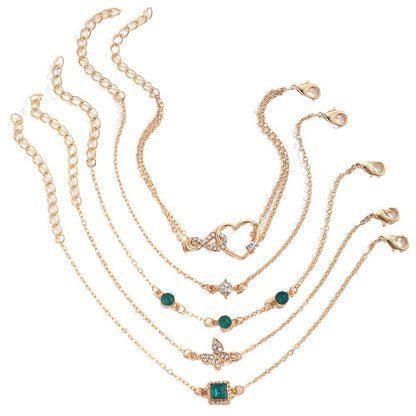 Five Piece Green Crystal Bracelets Set