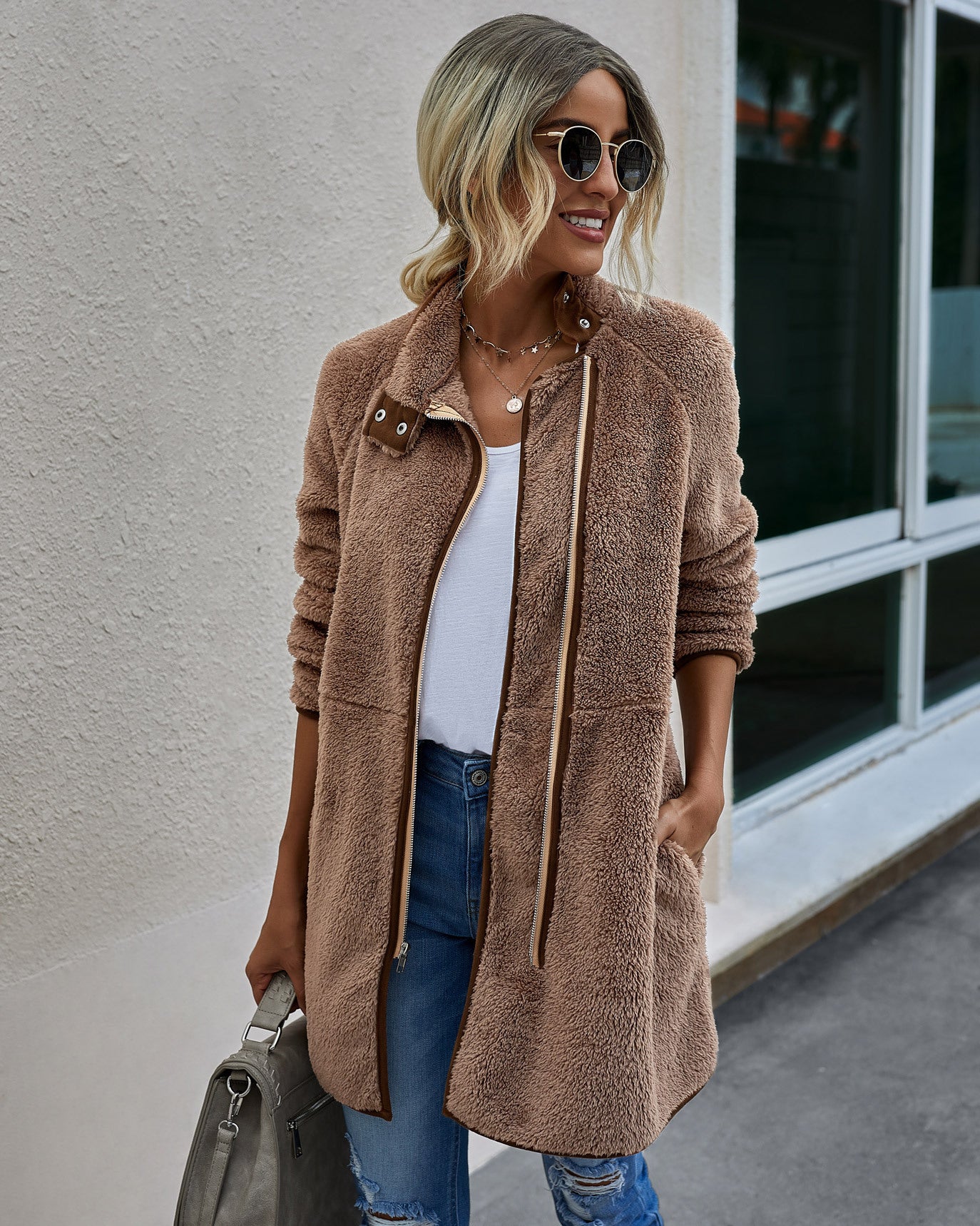 Warm Pocket Fur Coat