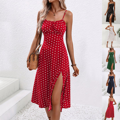 Polka Dot Slit Long Dress