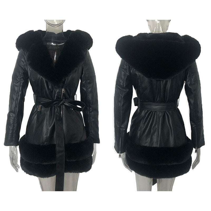 Leather Coat With Fur Collar