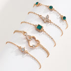 Five Piece Green Crystal Bracelets Set