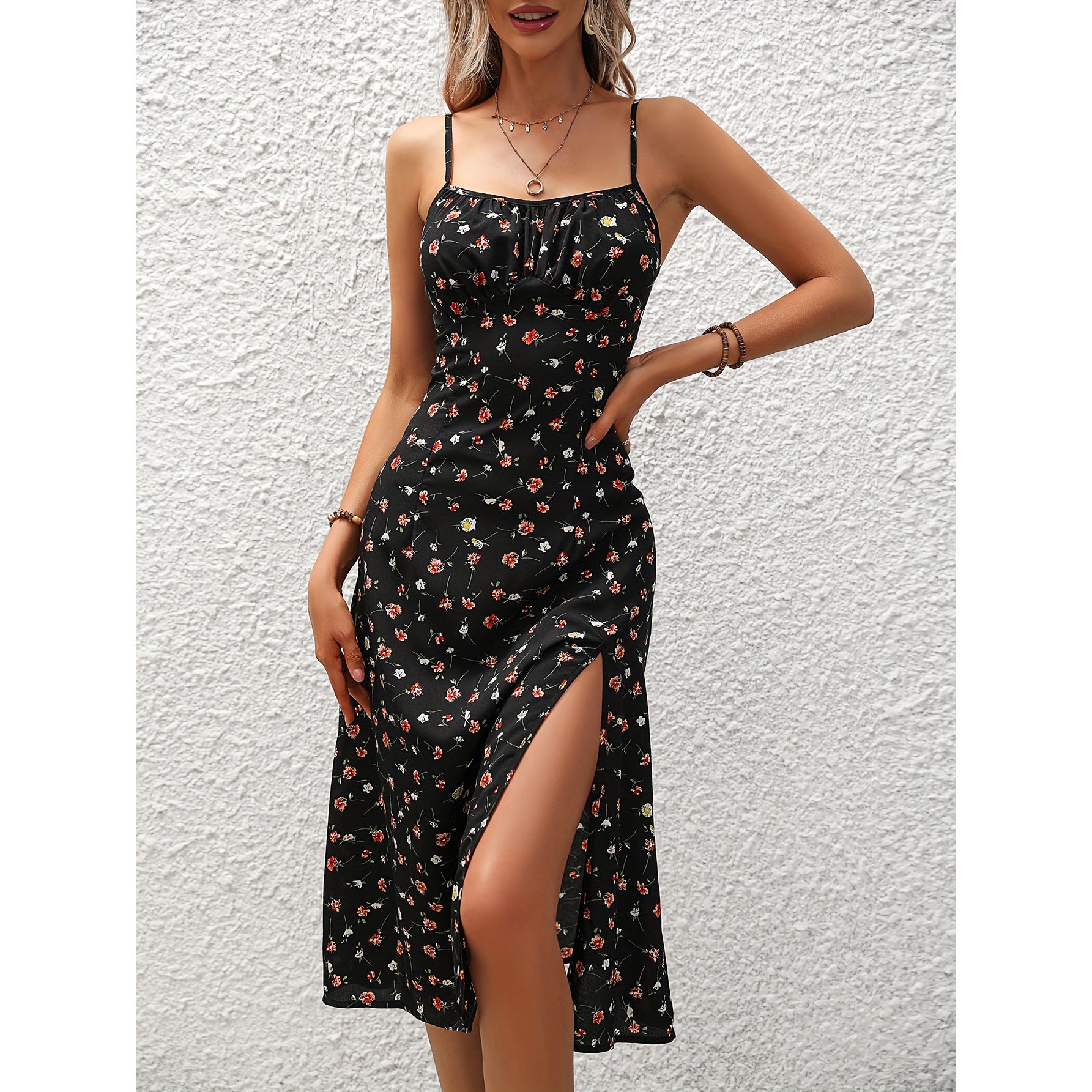 Polka Dot Slit Long Dress