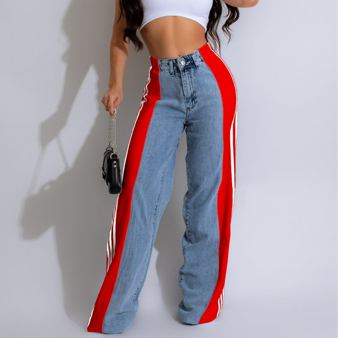 High Waist Elastic Straight Leg Pants