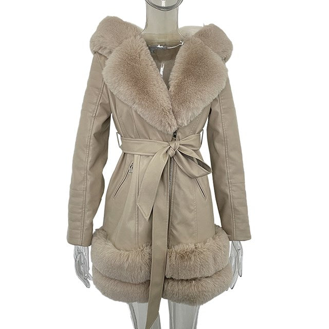 Leather Coat With Fur Collar