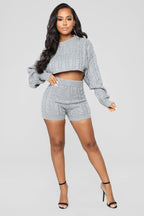 2 Piece Long Sleeve Crop Top Set