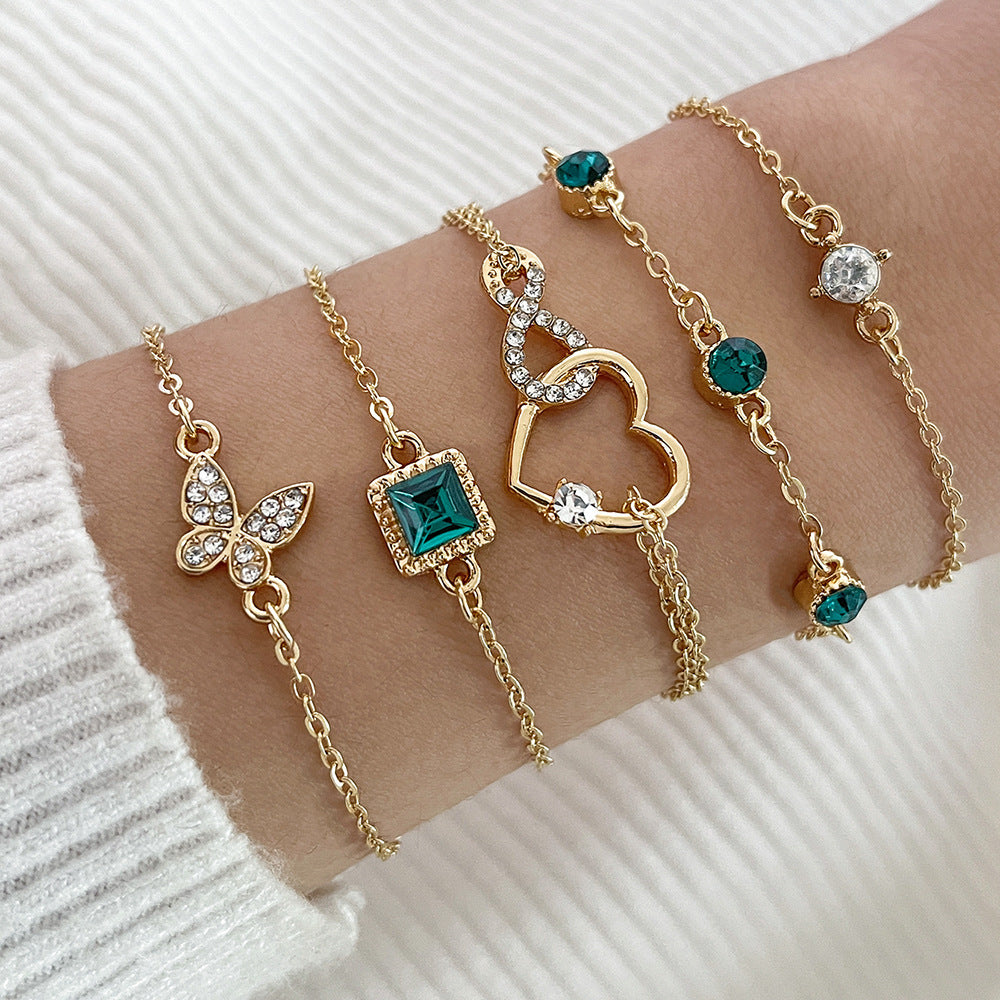 Five Piece Green Crystal Bracelets Set