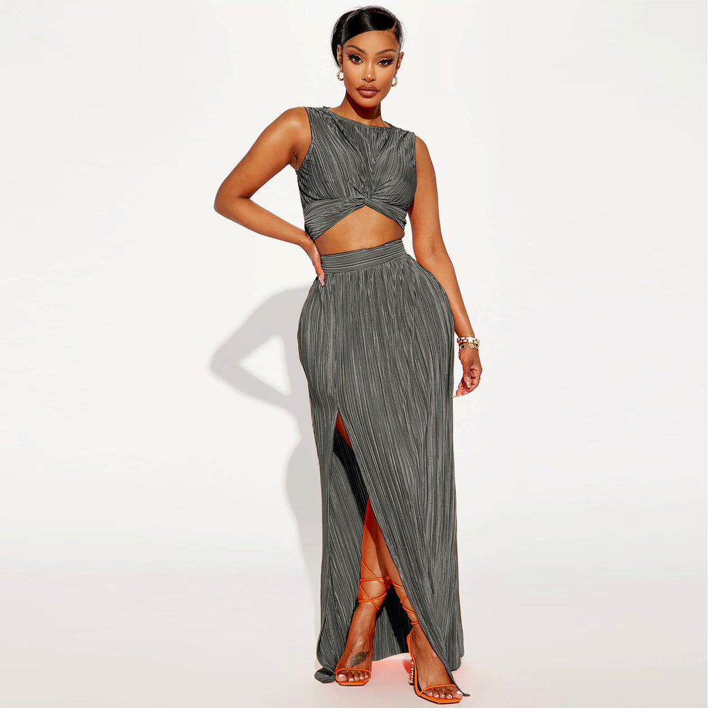 Two Piece Slit Dress Set