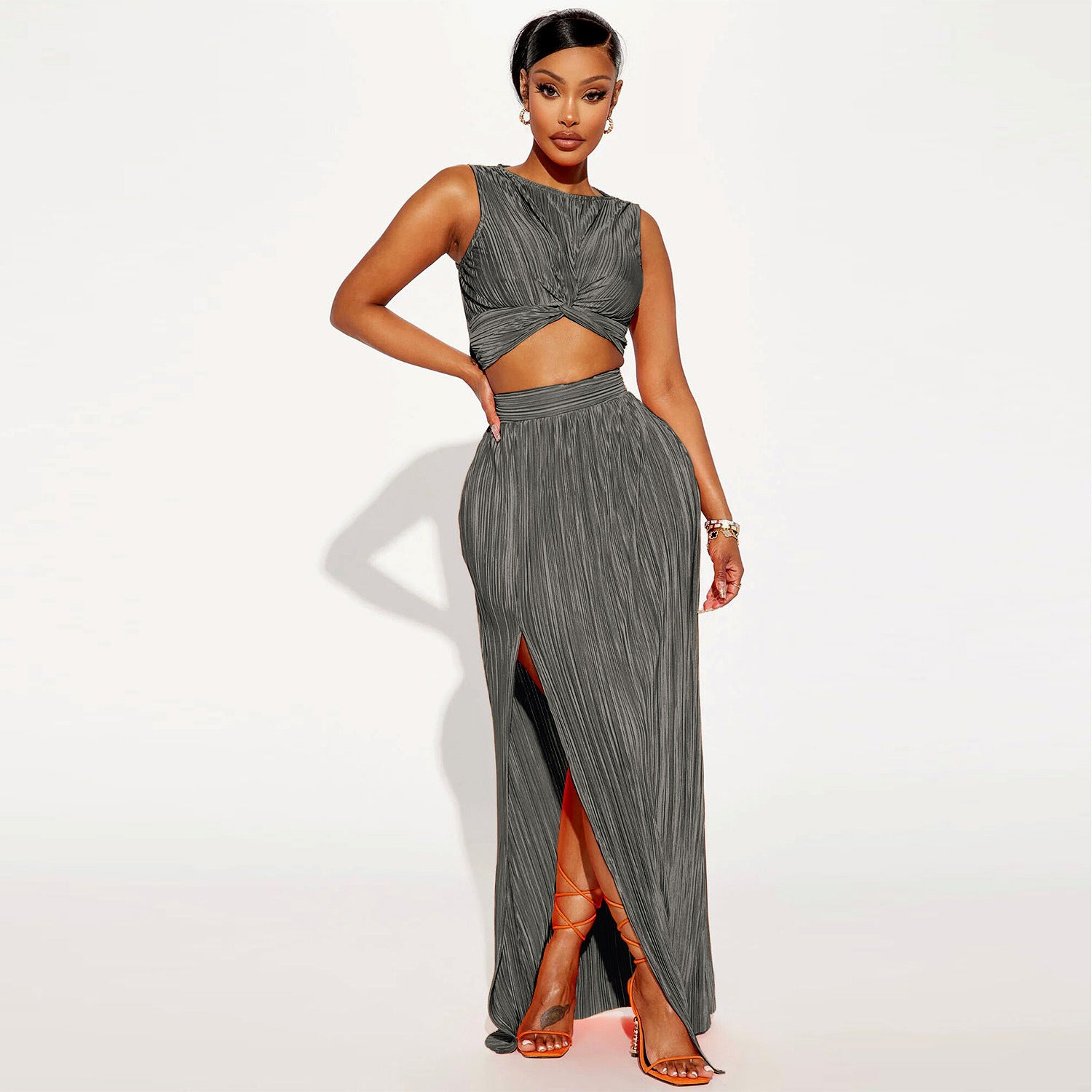 Two Piece Slit Dress Set