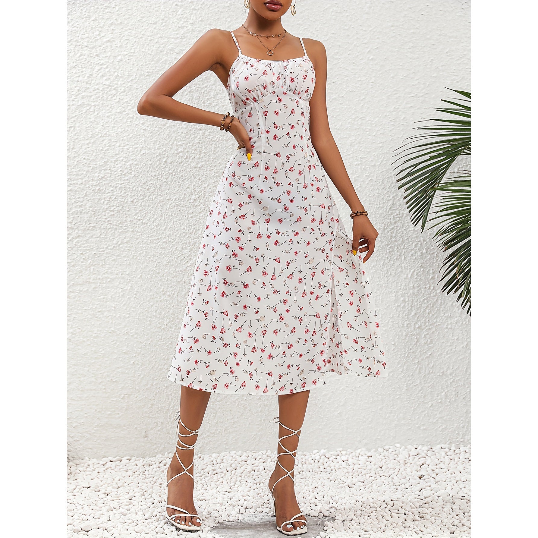 Polka Dot Slit Long Dress