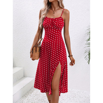 Polka Dot Slit Long Dress