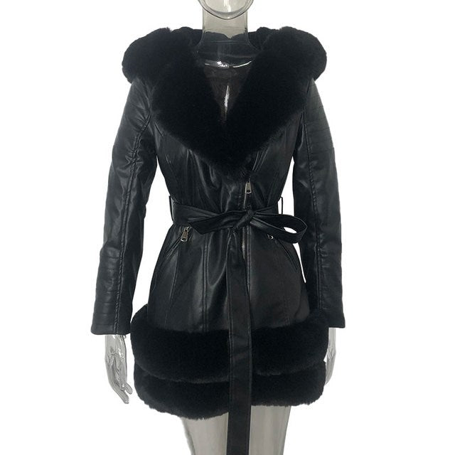 Leather Coat With Fur Collar