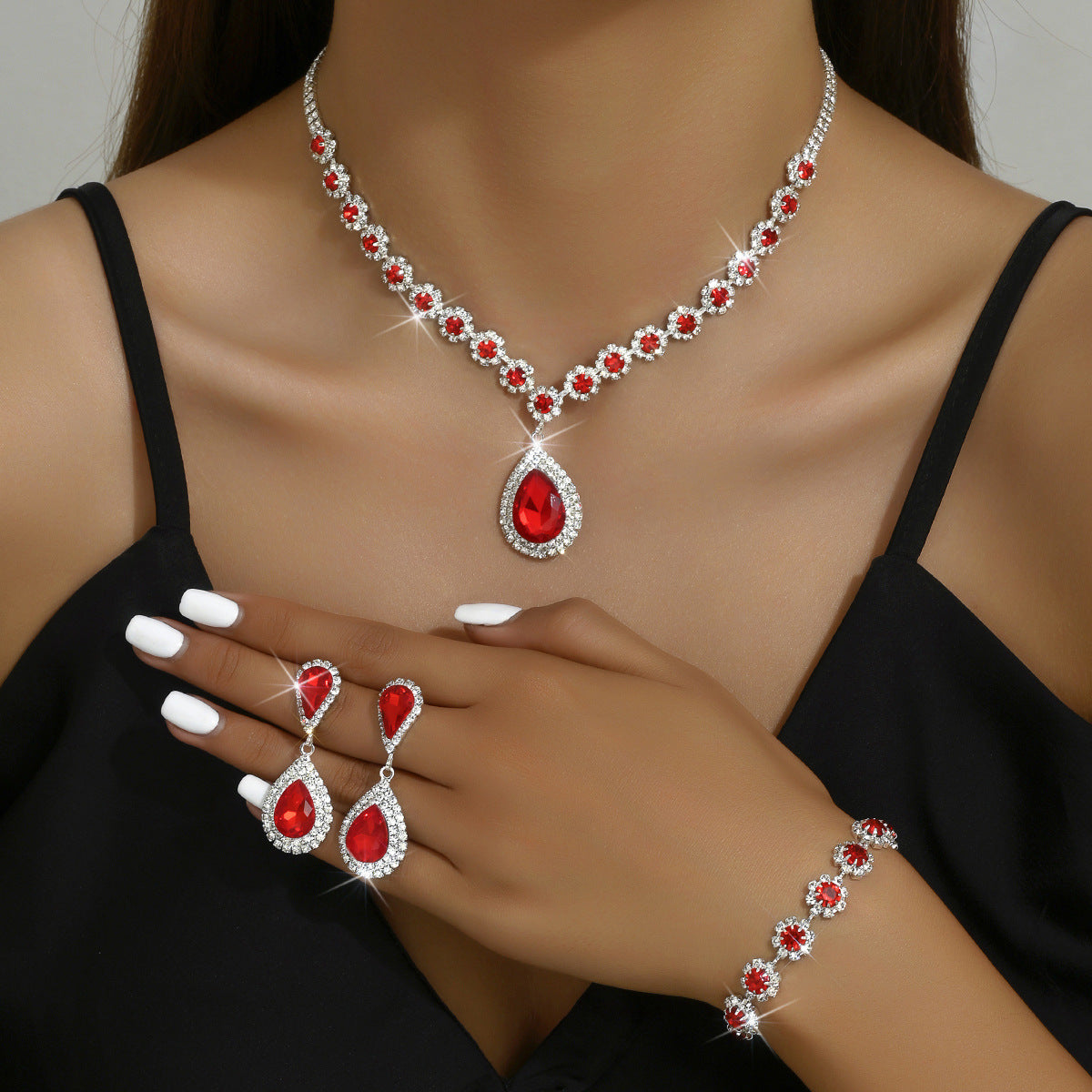 Necklace Ear Stud Bracelet Three-piece Set