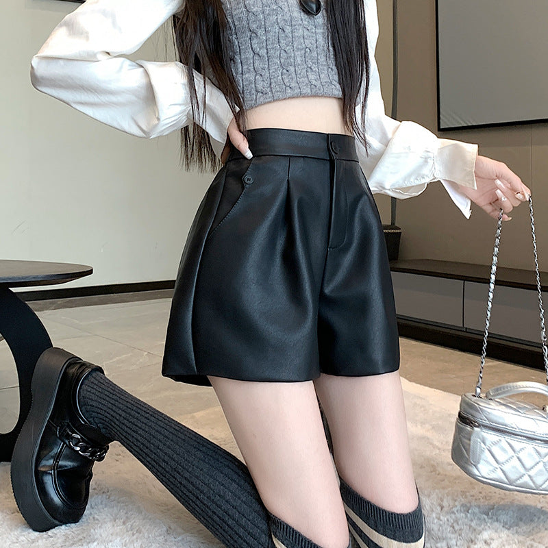 Wide Leg Leather Shorts