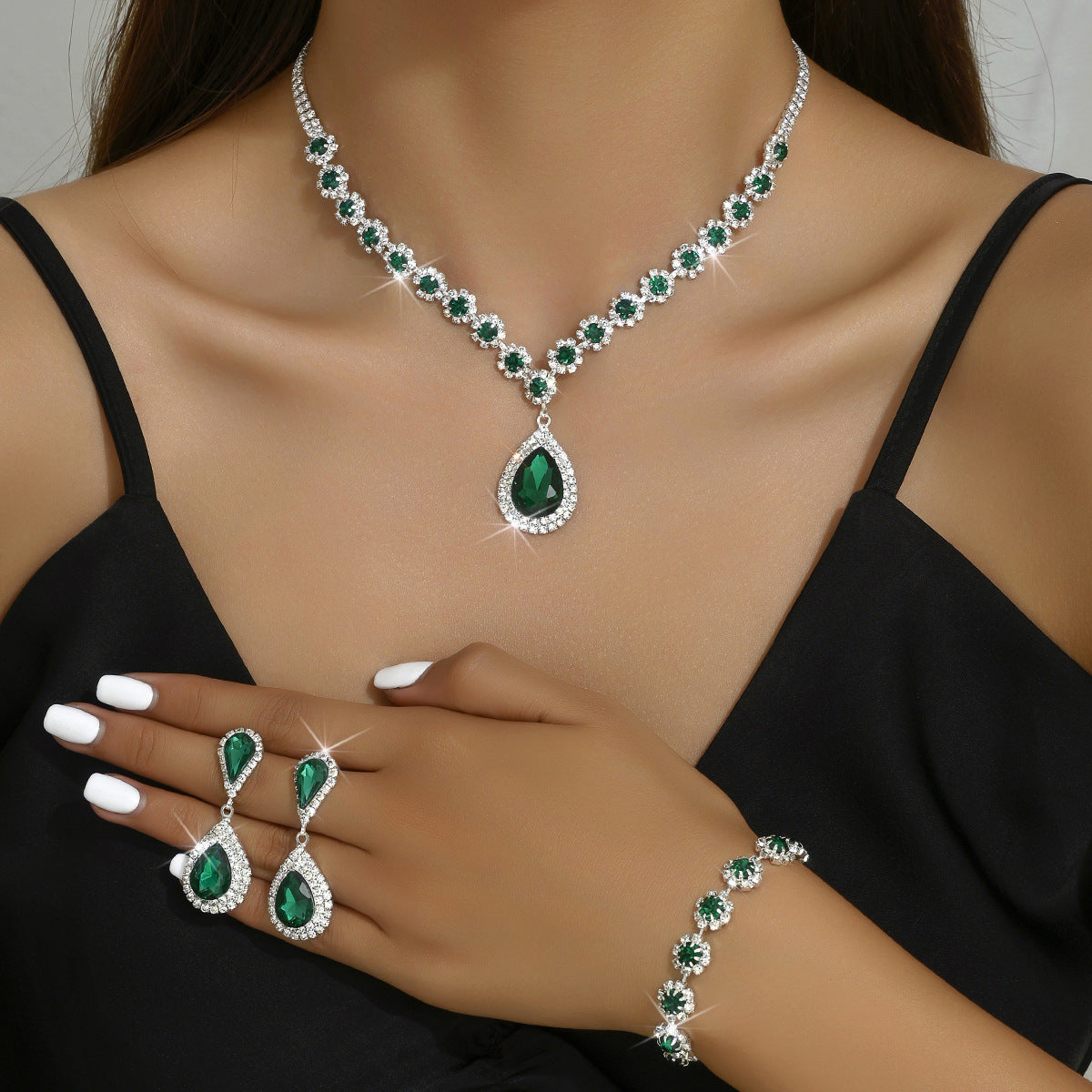 Necklace Ear Stud Bracelet Three-piece Set