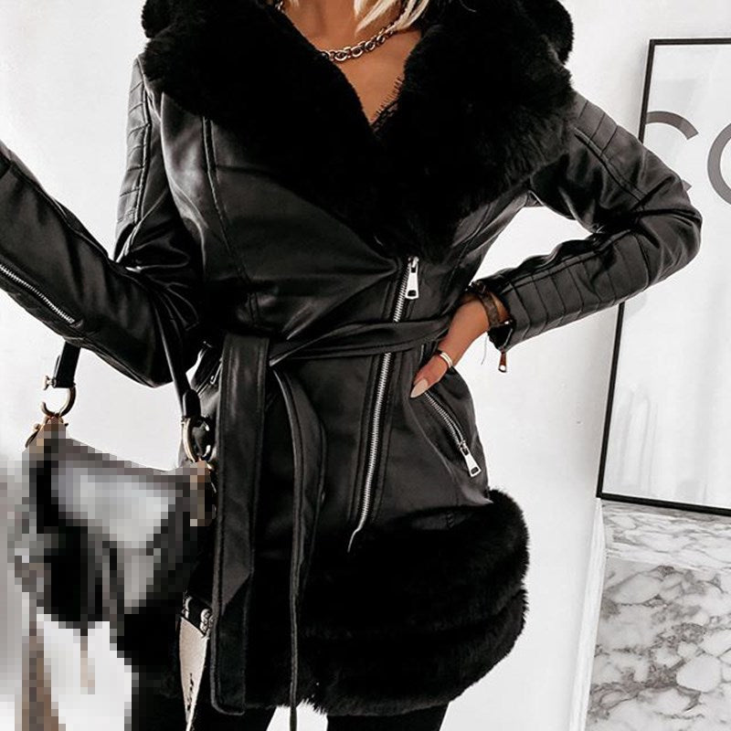 Leather Coat With Fur Collar