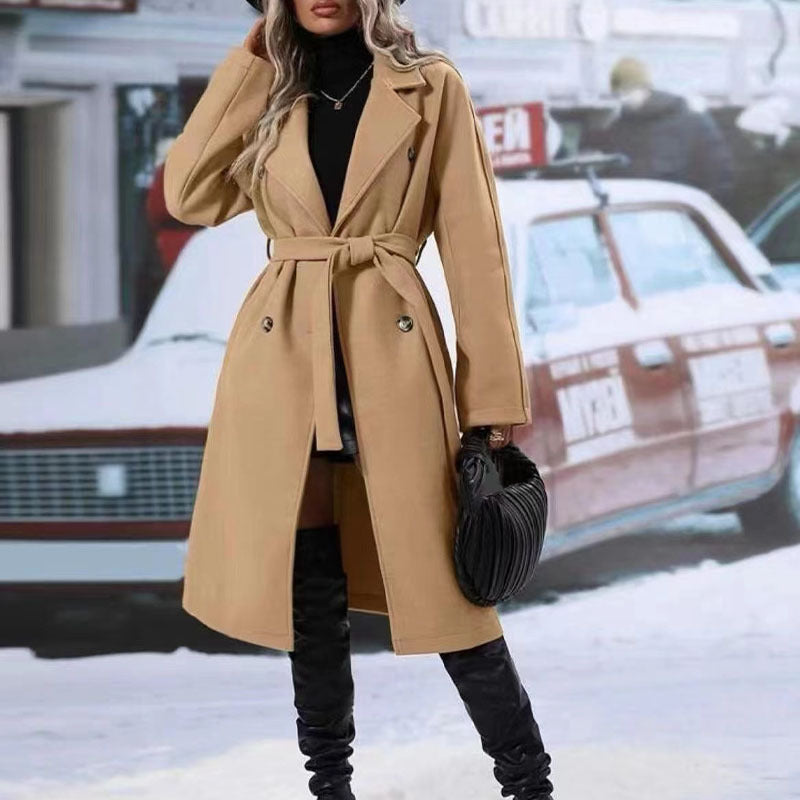 Lapel Double-Breasted Trench Coat