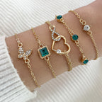 Five Piece Green Crystal Bracelets Set