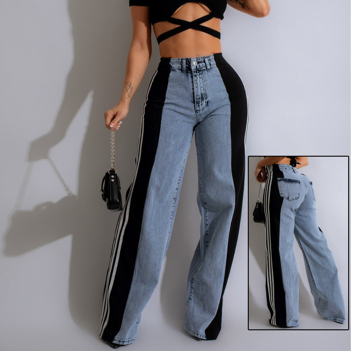 High Waist Elastic Straight Leg Pants